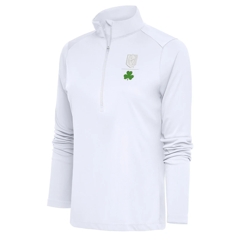 Women's Antigua White Vegas Golden Knights Shamrock Tribute Half-Zip Pullover Top