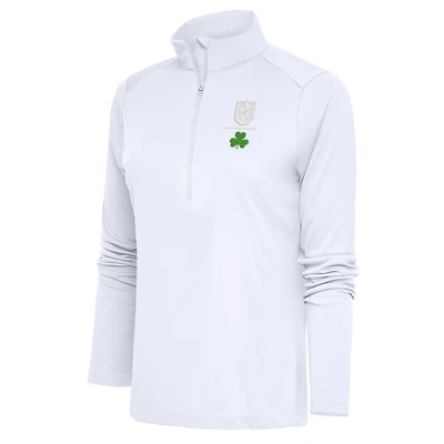 Women's Antigua  White Vegas Golden Knights Shamrock Tribute Half-Zip Pullover Top