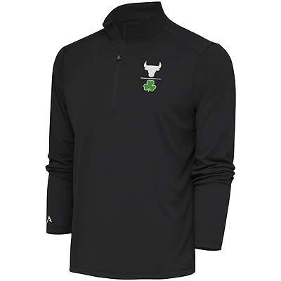 Men's Antigua Charcoal Chicago Bulls Shamrock Tribute Quarter-Zip Pullover Top