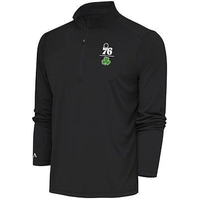 Men's Antigua  Charcoal Philadelphia 76ers Shamrock Tribute Quarter-Zip Pullover Top