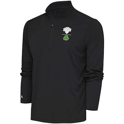 Men's Antigua  Charcoal New York Knicks Shamrock Tribute Quarter-Zip Pullover Top