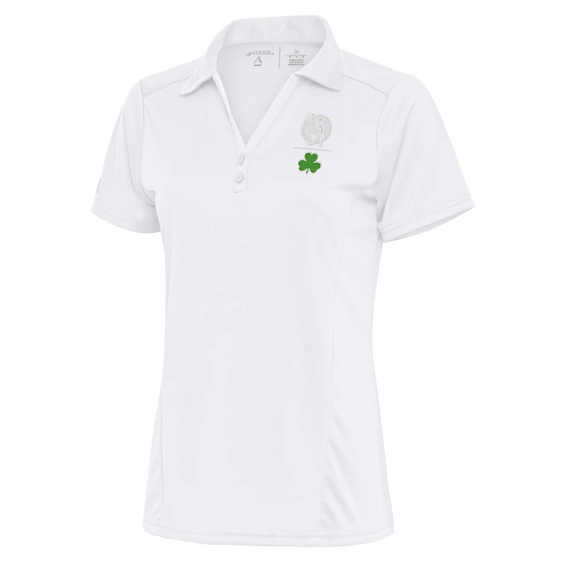 Women's Antigua White Boston Celtics Shamrock Tribute Polo