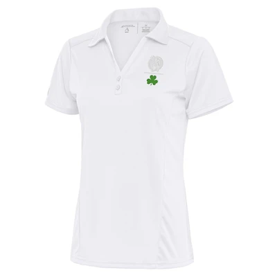 Women's Antigua White Boston Celtics Shamrock Tribute Polo