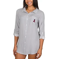 Women's Concepts Sport Gray Los Angeles Angels Melody Woven Full-Button Long Sleeve Nightshirt