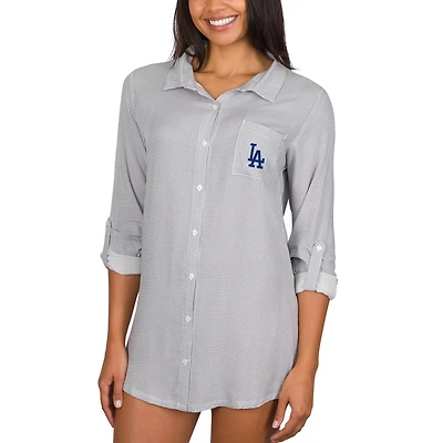 Women's Concepts Sport Gray Los Angeles Dodgers Melody Woven Full-Button Long Sleeve Nightshirt