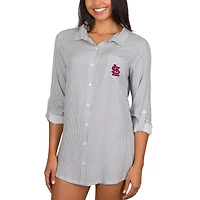 Women's Concepts Sport Gray St. Louis Cardinals Melody Woven Full-Button Long Sleeve Nightshirt