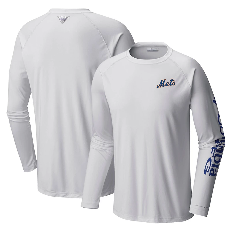 Men's Columbia White New York Mets Terminal Tackle Long Sleeve T-Shirt