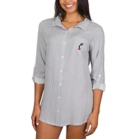 Women's College Concepts Gray Cincinnati Bearcats Full-Button Long Sleeve Melody Nightshirt
