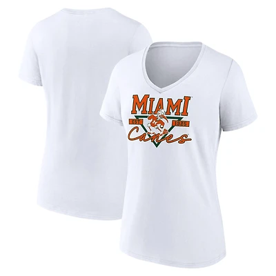 Women's White Miami Hurricanes Triangle Origin V-Neck T-Shirt