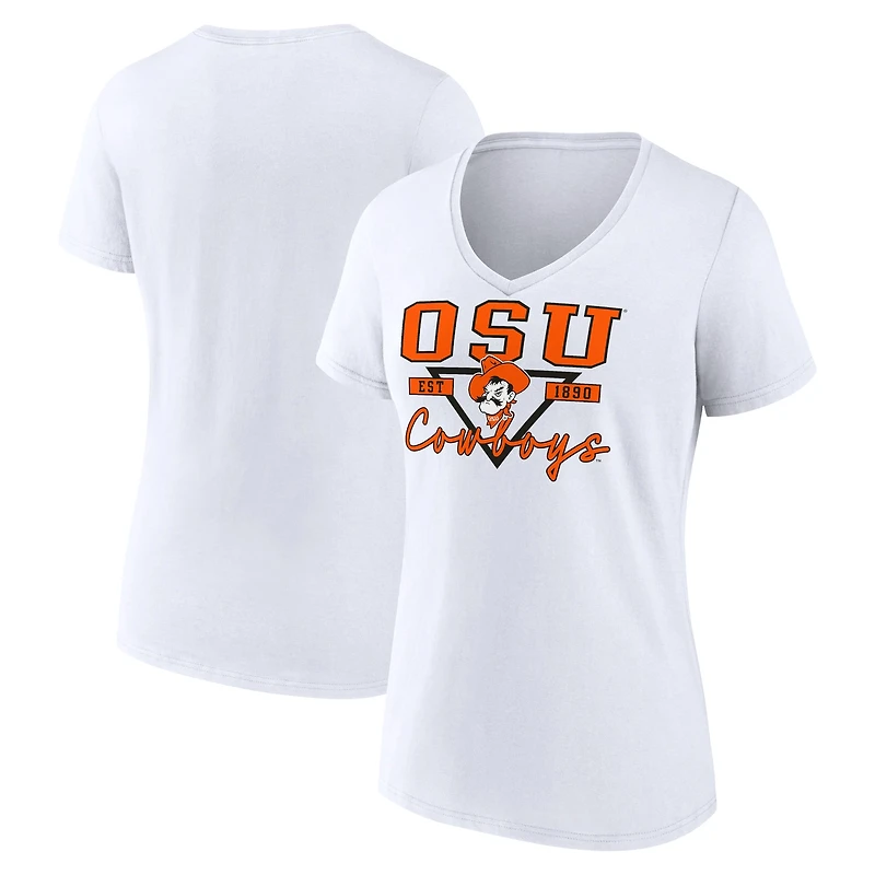 Women's White Oklahoma State Cowboys Triangle Origin V-Neck T-Shirt