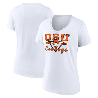 Women's White Oklahoma State Cowboys Triangle Origin V-Neck T-Shirt