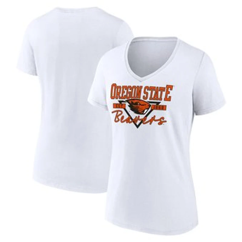 Women's White Oregon State Beavers Triangle Origin V-Neck T-Shirt