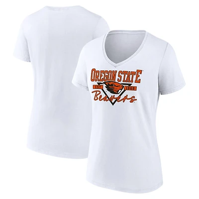 Women's White Oregon State Beavers Triangle Origin V-Neck T-Shirt