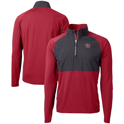 Men's Cutter & Buck  Crimson Oklahoma Sooners DryTec Adapt Eco Knit Hybrid Recycled Raglan Quarter-Zip Jacket