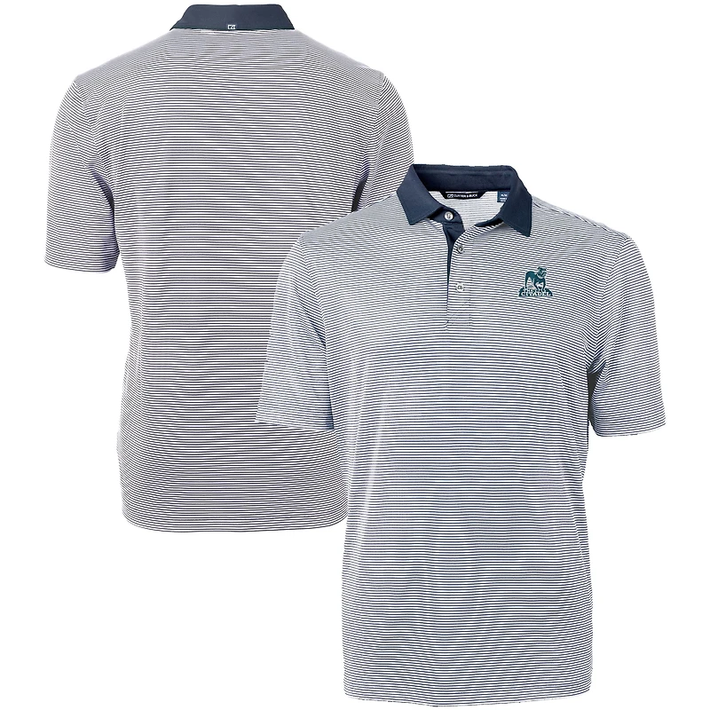 Men's Cutter & Buck  Navy/White Citadel Bulldogs Vault DryTec Virtue Eco Pique Micro Stripe Recycled Polo