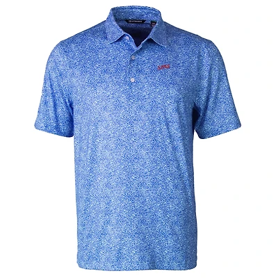Men's Cutter & Buck  Royal SMU Mustangs Vault Pike Constellation Print Stretch DryTec Polo