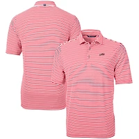 Men's Cutter & Buck  Red SMU Mustangs Vault DryTec Virtue Eco Pique Stripe Recycled Polo
