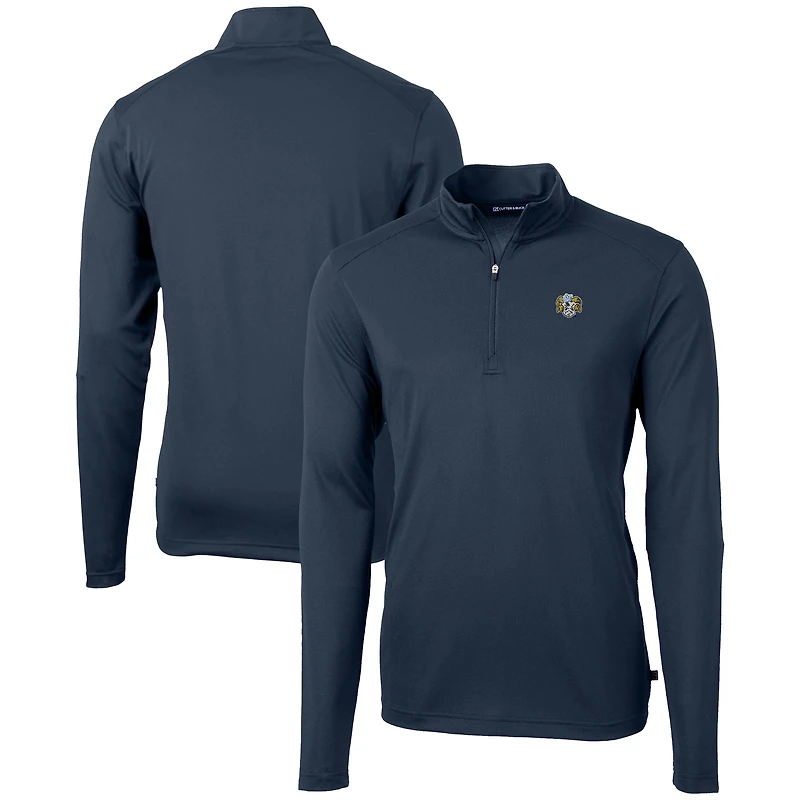 Men's Cutter & Buck  Navy North Carolina Tar Heels Vault DryTec Virtue Eco Pique Recycled Quarter-Zip Top