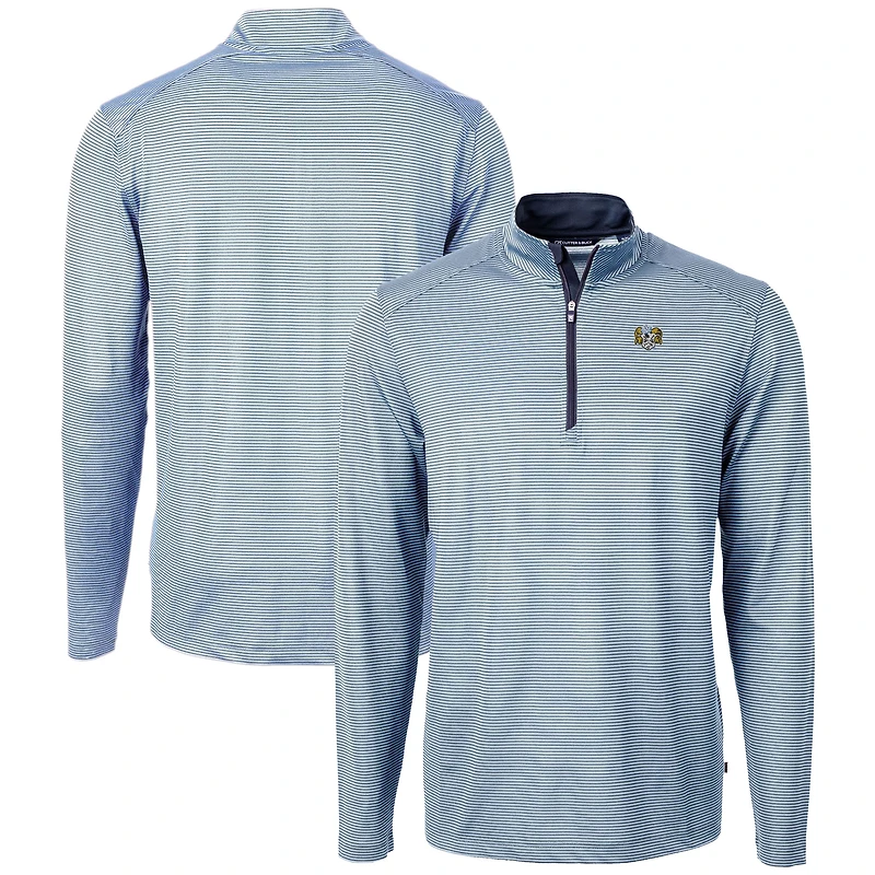 Men's Cutter & Buck  Carolina Blue/Navy North Carolina Tar Heels Vault DryTec Virtue Eco Pique Micro Stripe Recycled Quarter-Zip Pullover
