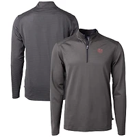 Men's Cutter & Buck /Gray Oklahoma Sooners Vault DryTec Virtue Eco Pique Micro Stripe Recycled Quarter-Zip Pullover