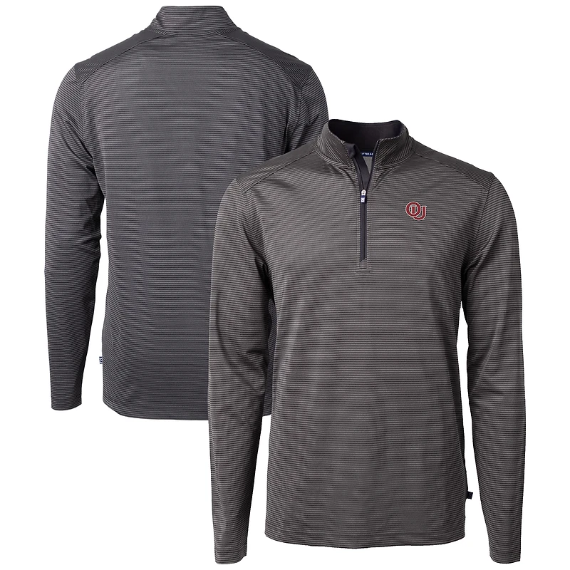 Men's Cutter & Buck /Gray Oklahoma Sooners Vault DryTec Virtue Eco Pique Micro Stripe Recycled Quarter-Zip Pullover