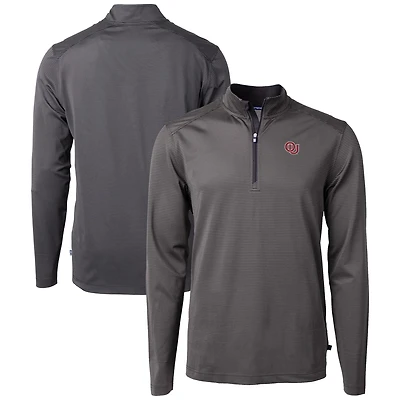 Men's Cutter & Buck  Black/Gray Oklahoma Sooners Vault DryTec Virtue Eco Pique Micro Stripe Recycled Quarter-Zip Pullover