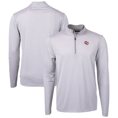 Men's Cutter & Buck /Gray Oklahoma Sooners Vault DryTec Virtue Eco Pique Micro Stripe Recycled Quarter-Zip Pullover
