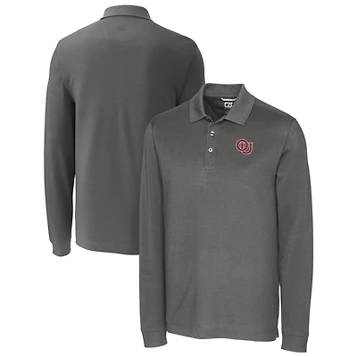 Men's Cutter & Buck  Gray Oklahoma Sooners Advantage Tri-Blend Pique Long Sleeve DryTec Polo