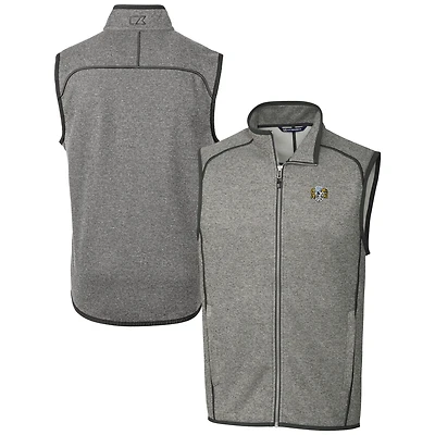 Men's Cutter & Buck  Heather Gray North Carolina Tar Heels Vault Mainsail Sweater Knit Fleece Full-Zip Vest