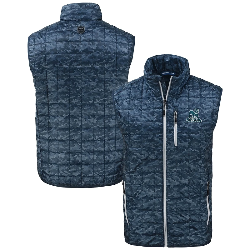 Men's Cutter & Buck  Navy Citadel Bulldogs Vault Rainier PrimaLoft Eco Insulated Full-Zip Puffer Vest