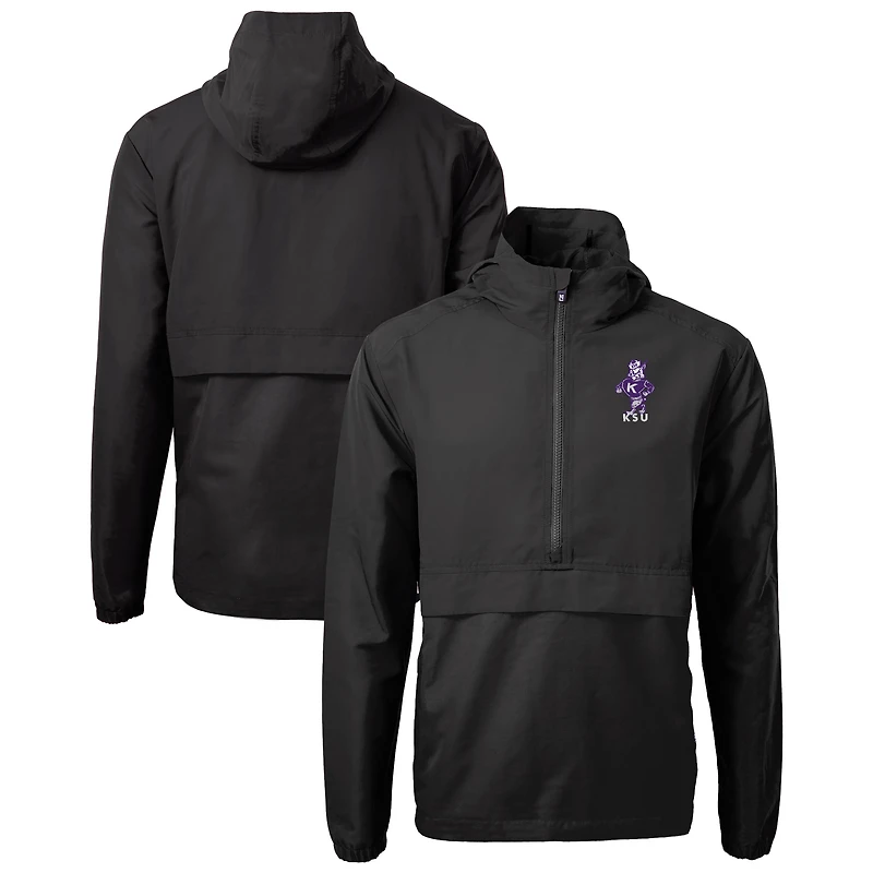 Men's Cutter & Buck  Black Kansas State Wildcats Vault Charter Eco Recycled Half-Zip Anorak Jacket