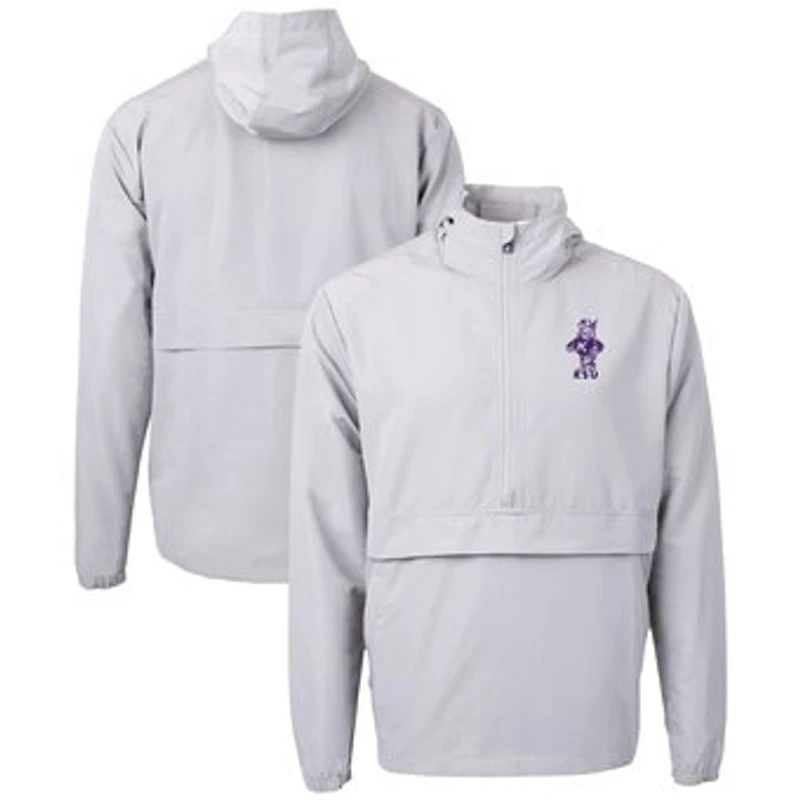 Men's Cutter & Buck Gray Kansas State Wildcats Vault Charter Eco Recycled Half-Zip Anorak Jacket