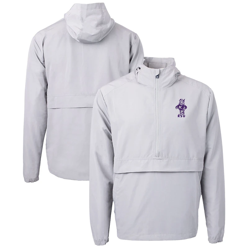 Men's Cutter & Buck Gray Kansas State Wildcats Vault Charter Eco Recycled Half-Zip Anorak Jacket