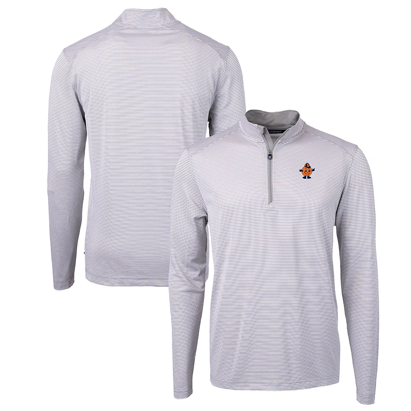 Men's Cutter & Buck  Gray/White Syracuse Orange Vault DryTec Virtue Eco Pique Micro Stripe Recycled Quarter-Zip Pullover