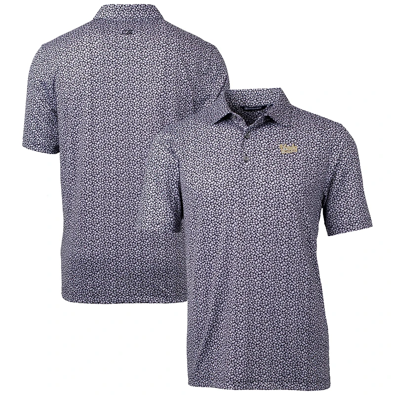 Men's Cutter & Buck  Black Vanderbilt Commodores Vault Pike Magnolia Print Stretch Polo