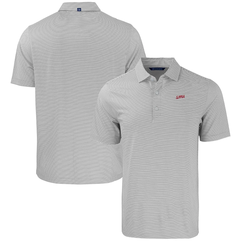 Men's Cutter & Buck  Gray/White SMU Mustangs Forge Eco Double Stripe Stretch Recycled Tri-Blend Polo