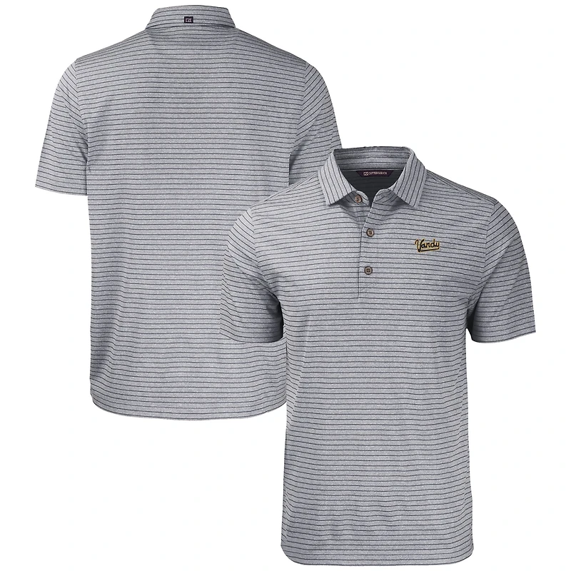 Men's Cutter & Buck Heather Black Vanderbilt Commodores Vault Forge Eco Heathered Stripe Stretch Recycled Polo