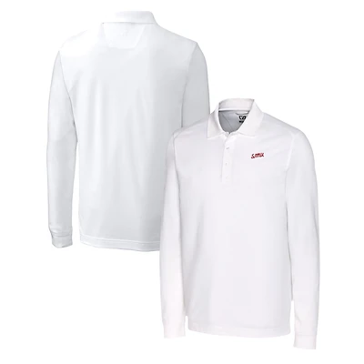 Men's Cutter & Buck  White SMU Mustangs Advantage Tri-Blend Pique Long Sleeve DryTec Polo