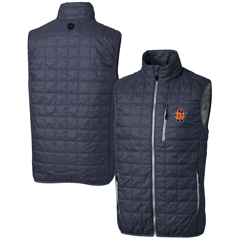 Men's Cutter & Buck  Charcoal Syracuse Orange Vault Rainier PrimaLoft Eco Insulated Full-Zip Puffer Vest