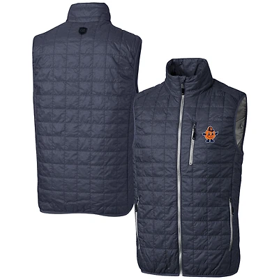 Men's Cutter & Buck  Charcoal Syracuse Orange Vault Rainier PrimaLoft Eco Insulated Full-Zip Puffer Vest