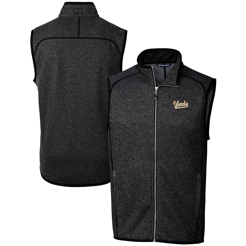 Men's Cutter & Buck  Heather Charcoal Vanderbilt Commodores Vault Mainsail Sweater Knit Fleece Full-Zip Vest