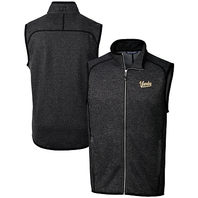 Men's Cutter & Buck  Heather Charcoal Vanderbilt Commodores Vault Mainsail Sweater Knit Fleece Full-Zip Vest