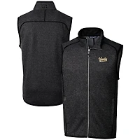 Men's Cutter & Buck  Heather Charcoal Vanderbilt Commodores Vault Mainsail Sweater Knit Fleece Full-Zip Vest