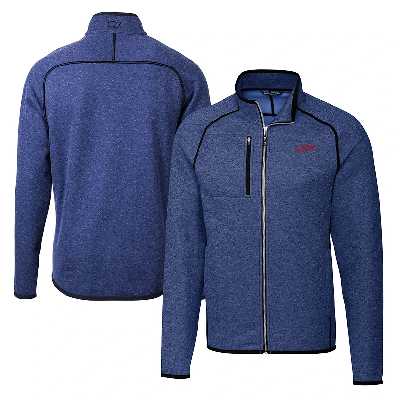 Men's Cutter & Buck  Heather Royal SMU Mustangs Vault Mainsail Sweater-Knit Full-Zip Jacket