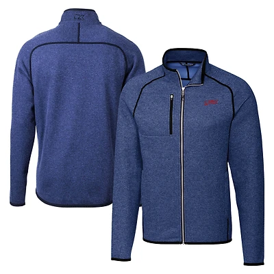 Men's Cutter & Buck  Heather Royal SMU Mustangs Vault Mainsail Sweater-Knit Full-Zip Jacket