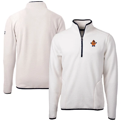 Men's Cutter & Buck  Oatmeal Syracuse Orange Vault Cascade Eco Sherpa Fleece Quarter-Zip Pullover Jacket