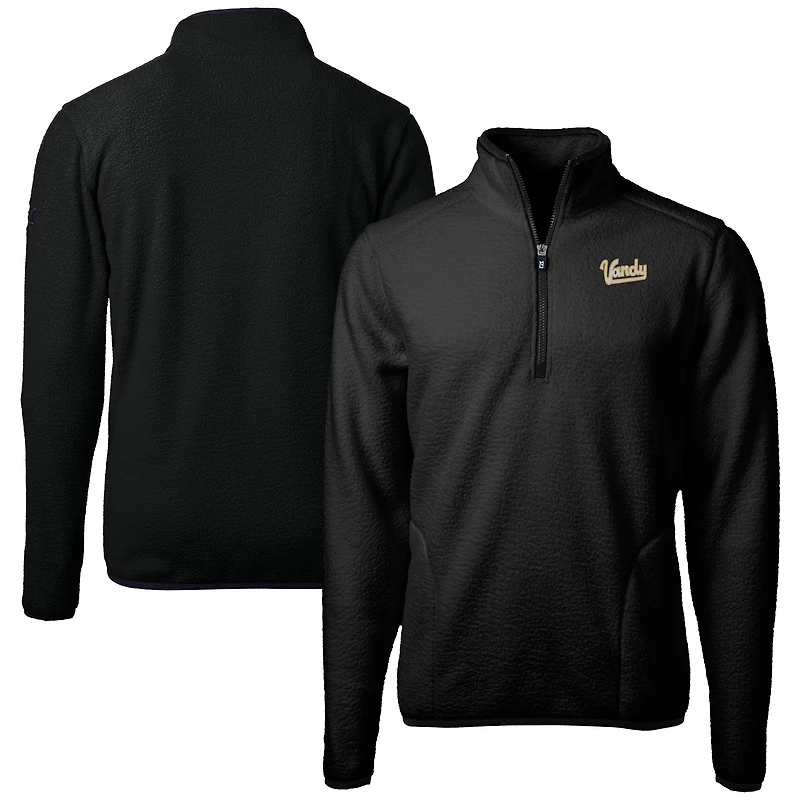 Men's Cutter & Buck  Black Vanderbilt Commodores Vault Cascade Eco Sherpa Fleece Quarter-Zip Pullover Jacket