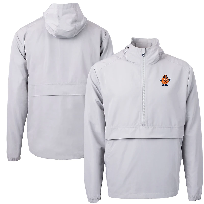 Men's Cutter & Buck  Gray Syracuse Orange Vault Charter Eco Recycled Half-Zip Anorak Jacket