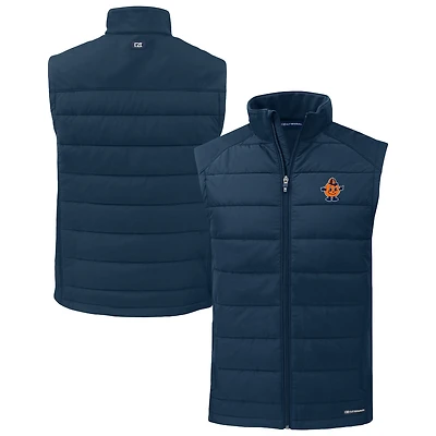 Men's Cutter & Buck  Navy Syracuse Orange Vault Evoke Hybrid Eco Softshell Recycled Full-Zip Vest