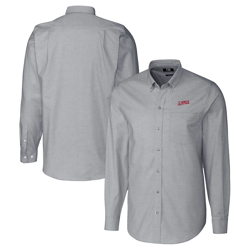 Men's Cutter & Buck  Charcoal SMU Mustangs Vault Stretch Oxford Long Sleeve Dress Shirt